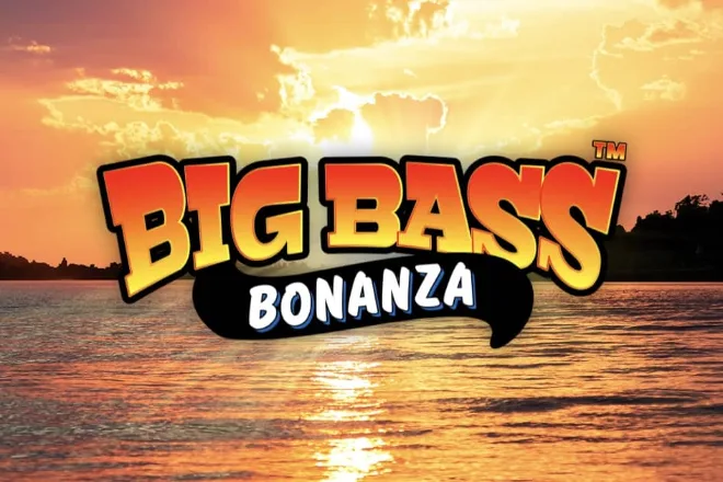 Big Bass Bonanza սլոթ խաղը Pragmatic Play-ից՝ ձկնորսական թեմայով լոգոն մայրամուտի լճի ֆոնին